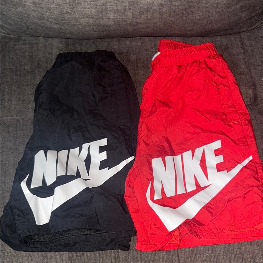 Nike Black and Red Logo Shorts